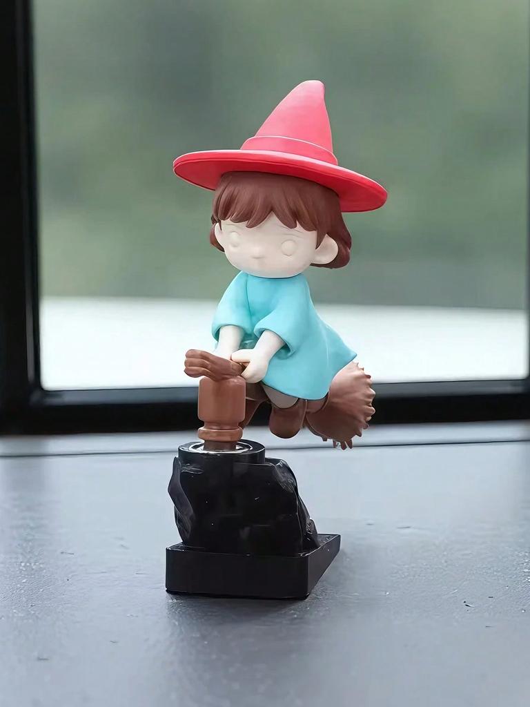 Witch on Broom Car Ornament, ABS Resin Dashboard Decor, Creative Car Interior Gift for Women