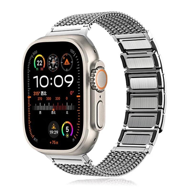 Magnetic Stainless Steel Loop Strap For Apple Watch Ultra 2 49mm 41 45mm Milanese Band for iWatch series 9 8 7 6 5 se 42mm 44mm