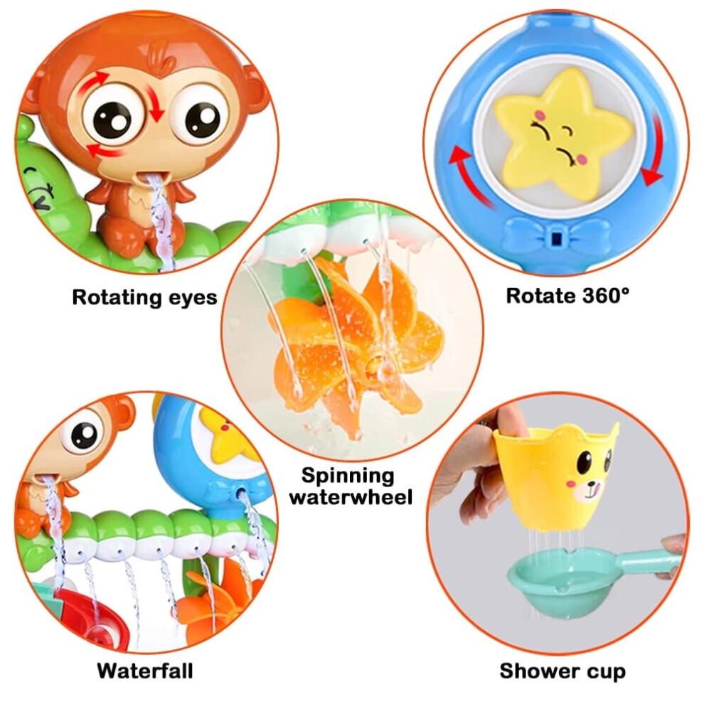 Bath Toys for Toddlers 1-3Y, Compatible with All Bathtubs – Durable Monkey Caterpillar with 2 Suction Cups