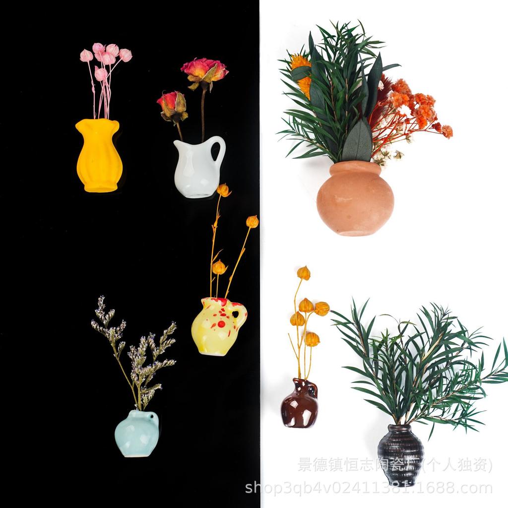 Cute Mini Ceramic Vase Fridge Magnet DIY Finger Flower Arrangement Decor Creative Refrigerator Sticker Ornament