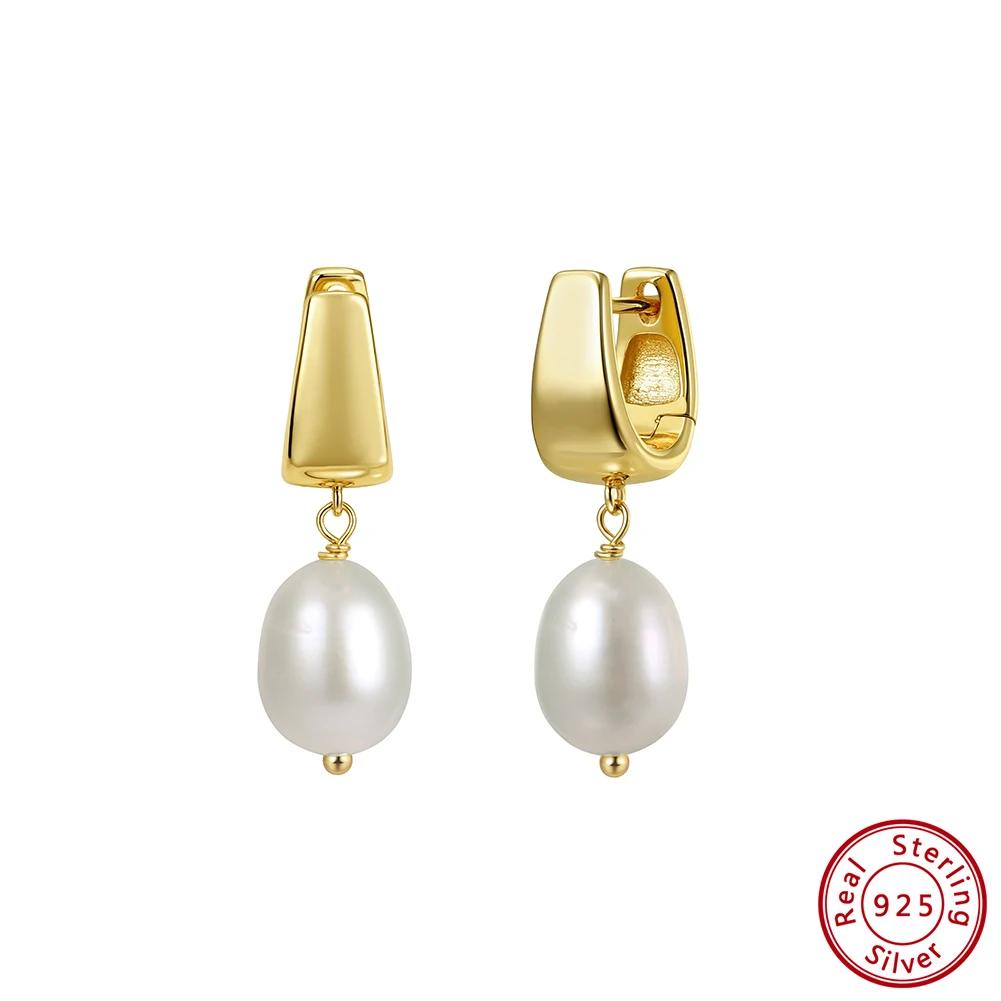 ORSA JEWELS Elegant 14K Gold Genuine 925 Sterling Silver Dangle Pearl Earrings with Handpicked Natural Pearl for Women GPE130