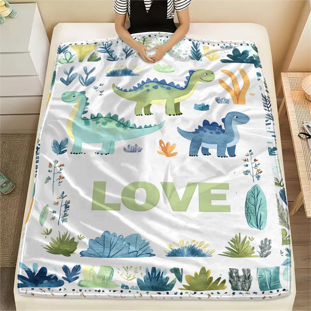 Dinosaur Dog Black Cat Print Flannel Blanket,High quality Comfortable for All Seasons,Home Decor,Warmth and Comfort,Perfect for Christmas Gifts