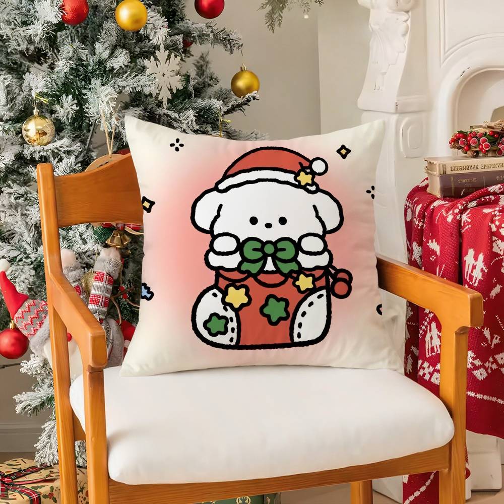 Merry Christmas Puppy Pillow Case Holiday Happy Atmosphere Short Plush Double-sided Printing Home Cushion Cover