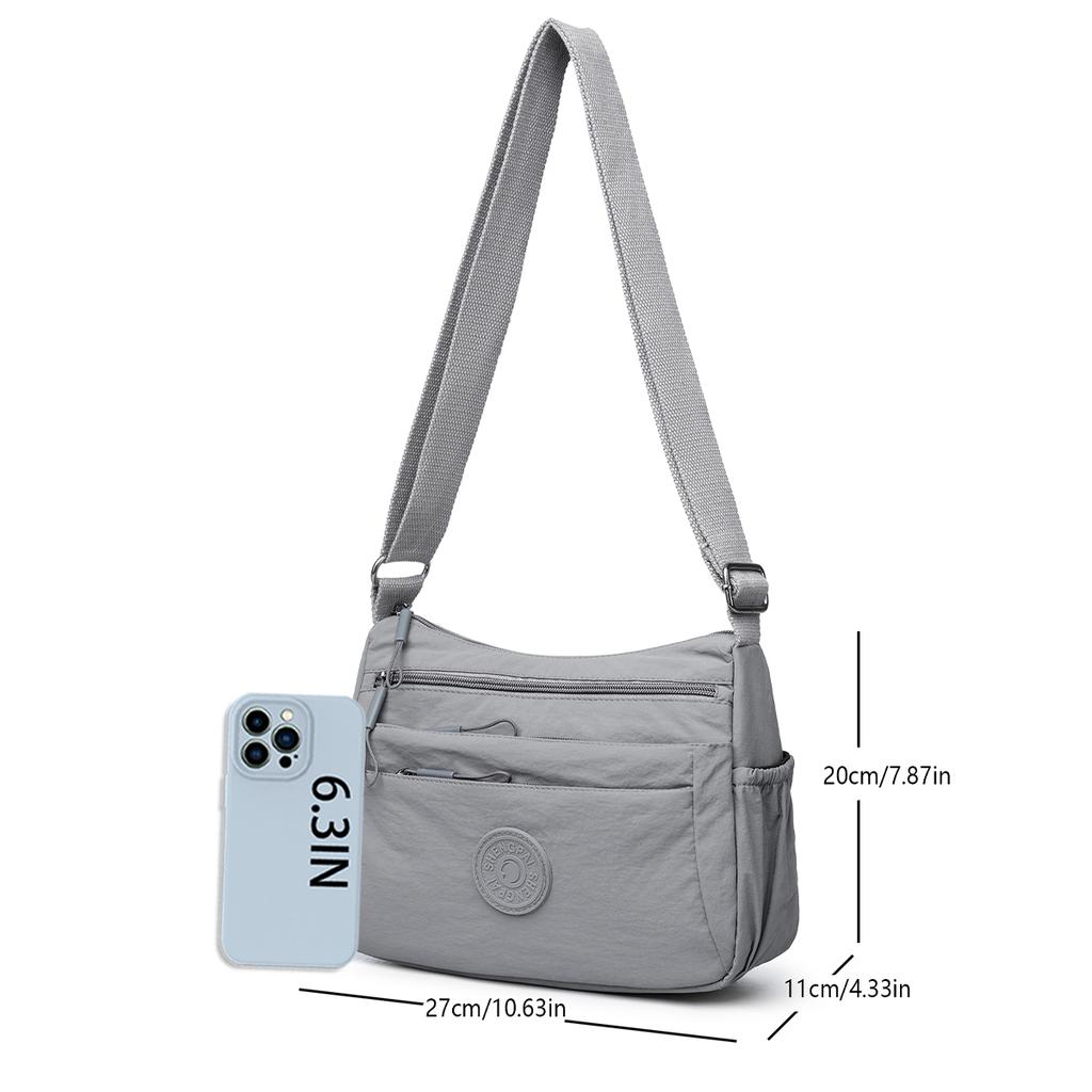 Minimalist Solid Color Crossbody Bag for Women Nylon Multi-Pocket Adjustable Strap Zipper Shoulder Bag Daily Commute Shopping