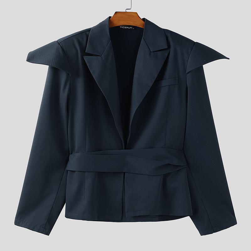 INCERUN Oversized Men Lapel Neck Long Sleeve Slim Waist Casual Shirts Blazer
