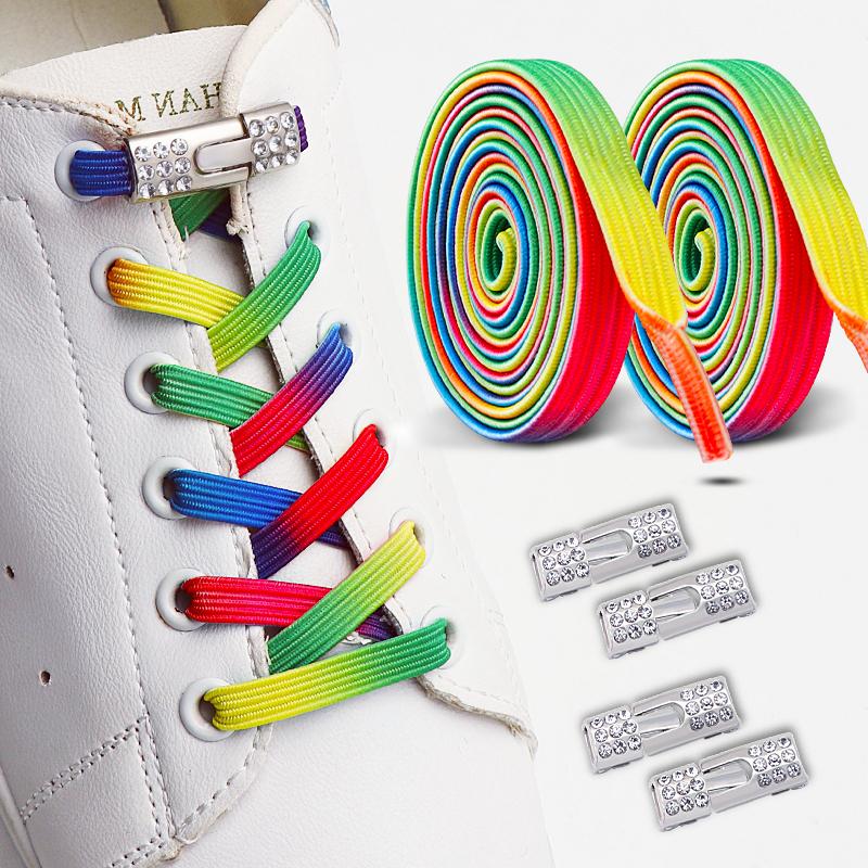 Colorful Glitter Flat Shoelace  No Tie Shoe Laces Elastic Laces Sneakers Diamond Lock Shoelaces Without Ties Shoe Accessories