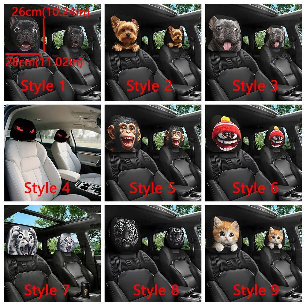2Pcs Elastic Car Headrest Covers Dust-proof Automobile Pillowcase Auto Headrest Sleeve Dog Lovers