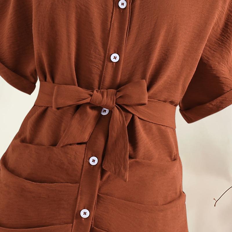 Girls' Fashionable Coffee-colored Dress, Summer Children's Casual Short-sleeved Shirt Dress