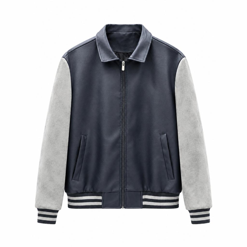 Lapel splicing PU leather jacket men's spring casual trend men's jacket spring and autumn casual leather jacket men's clothing