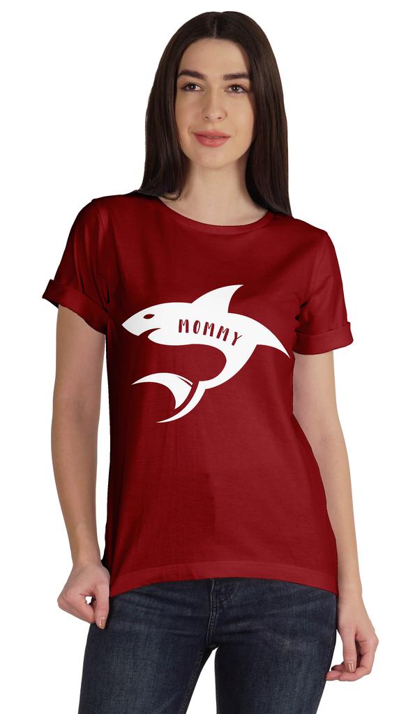 Inkmeso Scoop-Neck Mommy Shark Graphic Tshirt Short Sleeve Women Cotton Tee