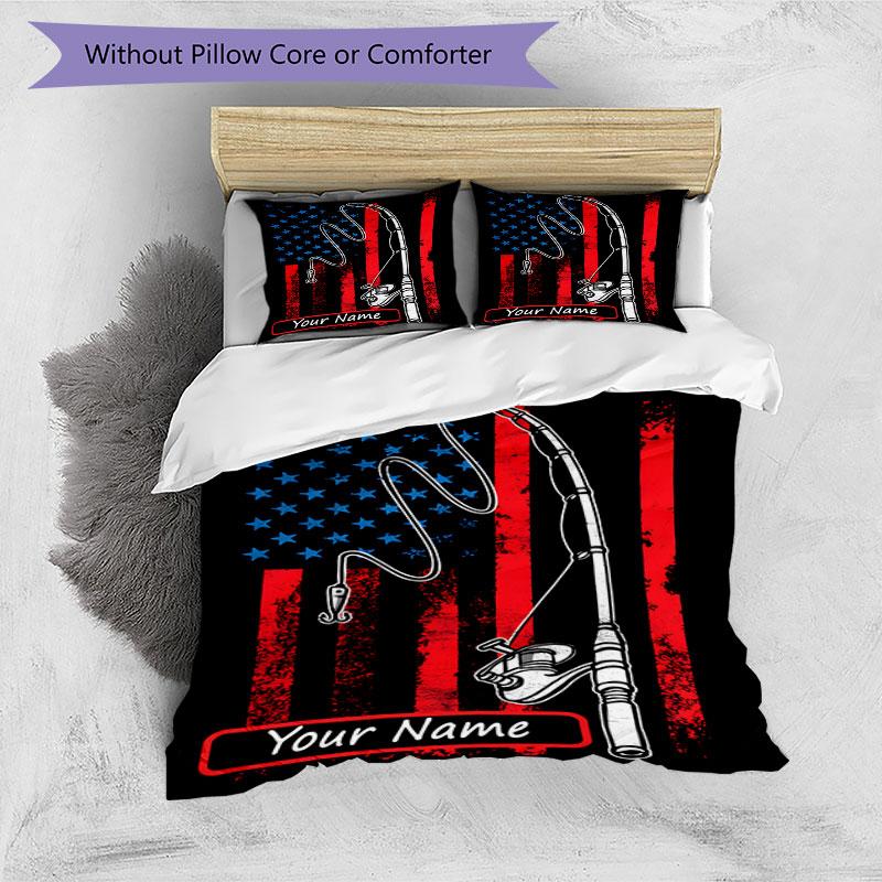 3PC Custom Name Rod American Flag Bedding Set Duvet Cover Closure Includes 1 Duvet Cover & 2 Pillowcases for Bedroom