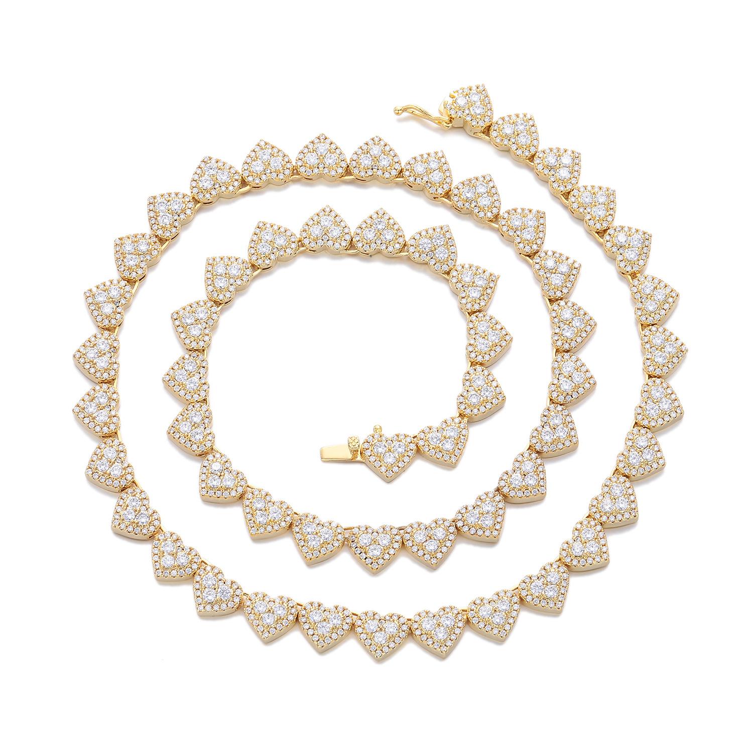 

European and American Xiaoxiangfeng heart-shaped copper inlaid zircon tennis chain, fresh and sweet hip-hop style 1111 winter daily accessories Bracelet 7inch (length about 18cm)