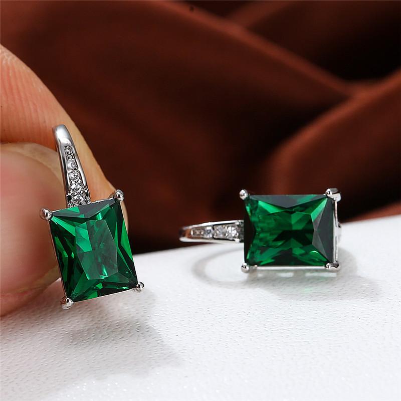 Female Luxury Crystal Zircon Square Stone Hoop Earrings Boho Silver Color Engagement Wedding  For Women Gift