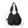 Y2K Retro Pleated Pu Shoulder Bag Multi-Pocket Personalized Street Messenger Handbag