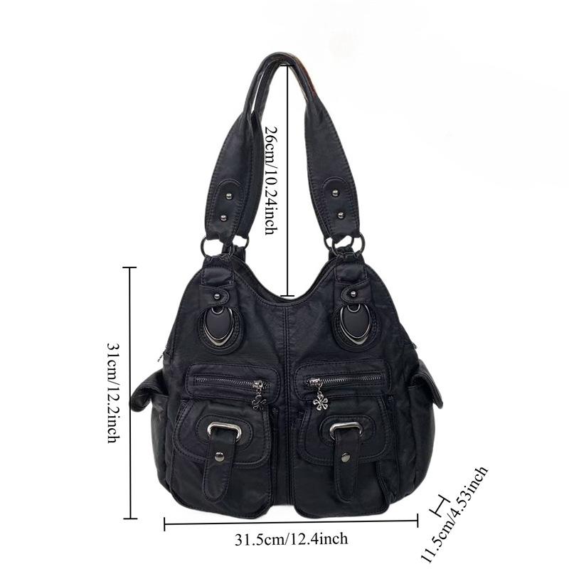 Y2K Retro Pleated Pu Shoulder Bag Multi-Pocket Personalized Street Messenger Handbag