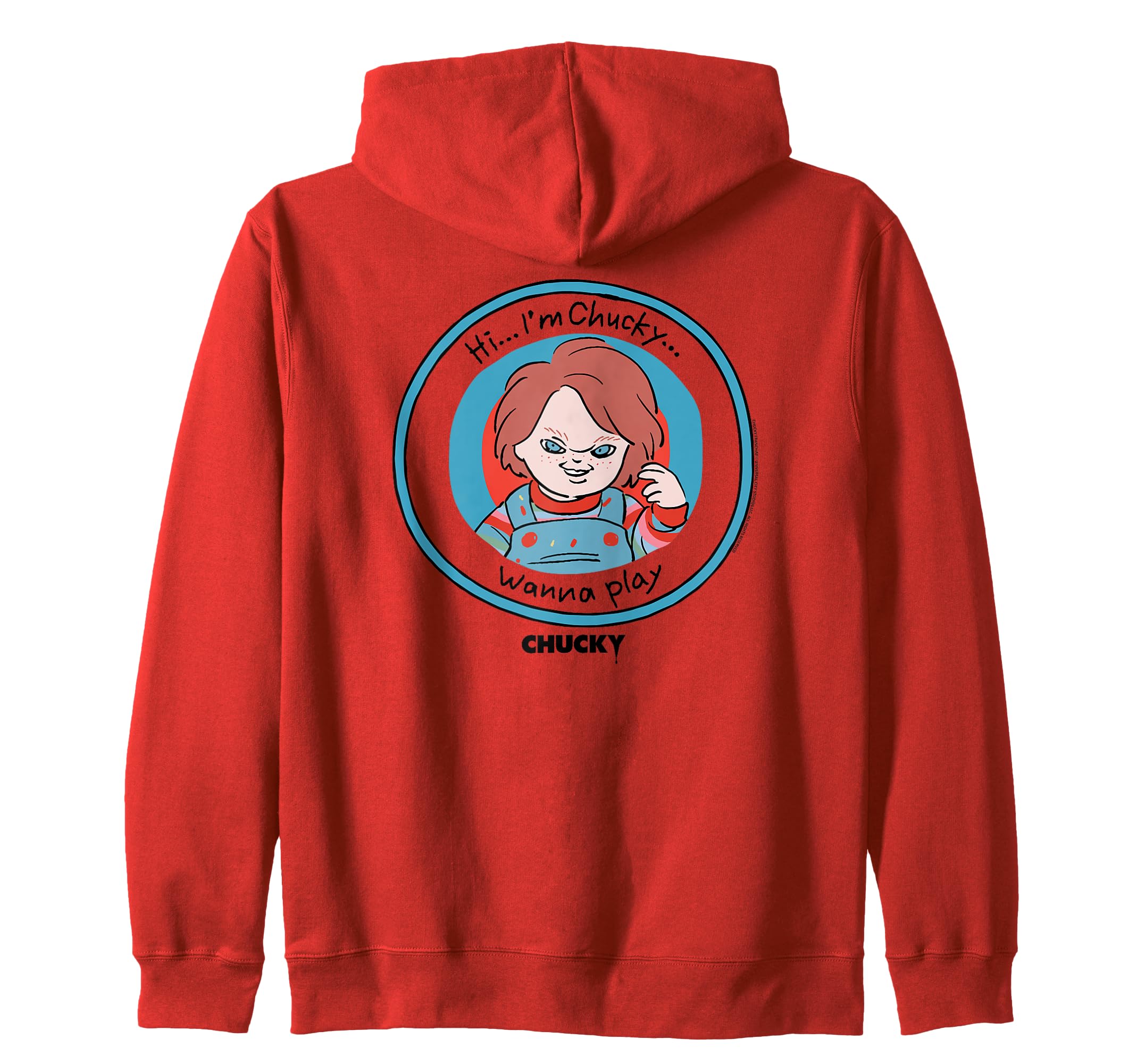 

Chucky Привет, Чаки, жуткий мультяшный значок с капюшоном на молнии Я красный