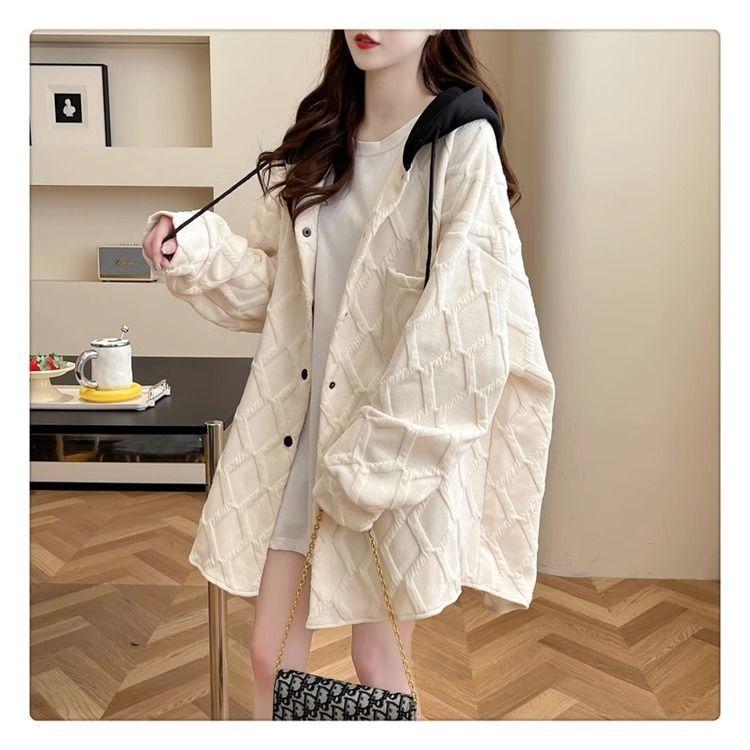 Plus Size Women Autumn Winter Plaid Hooded Sweatshirt Drawstring Long Sleeve Hoodie Oversize Casual Loose Coat Streetwear