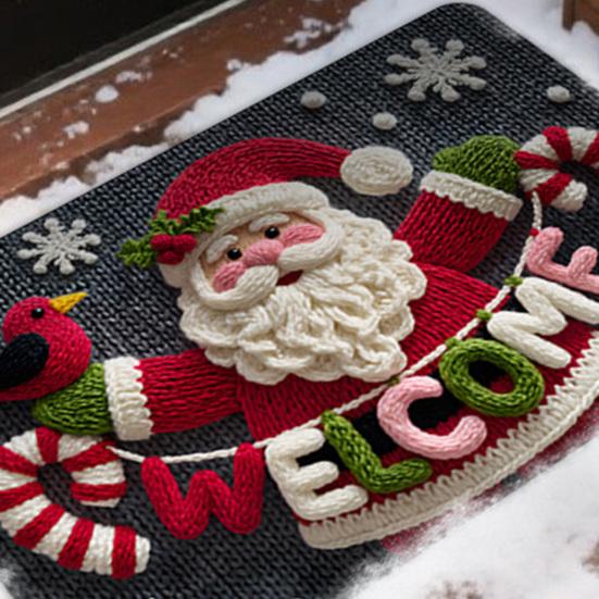 Christmas Floor Mat 3D Effect Pattern Doormat Santa Welcome Mat Non-Slip Xmas Tree Snowman Floor Rug for Entryway Porch