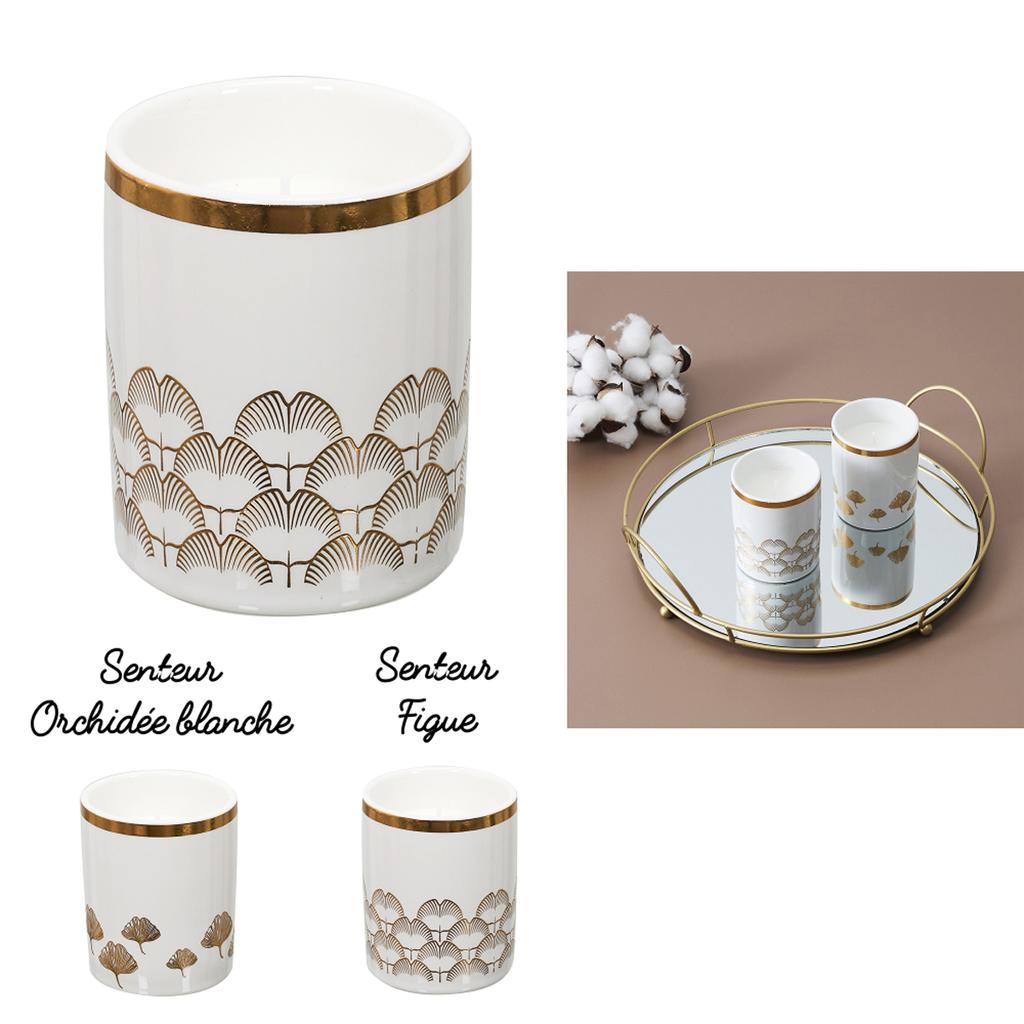 Les Trésors De Lily [A3493] - Keramik-Duftkerze 'Ginkgo Biloba' goldweiß - 9x8 cm (Feige)