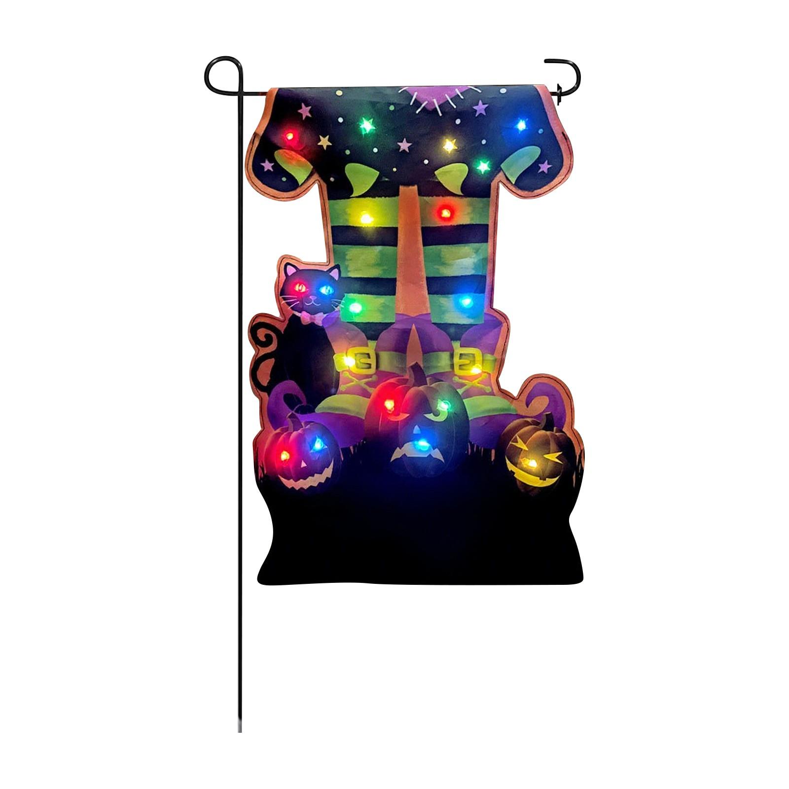 

Уличное Хэллоуинское освещение, садовый флаг, светодиодное солнечное, флаг в форме ноги ведьмы, двустороннее украшение в виде котла и глазного яблока для домашнего крыльца One Size