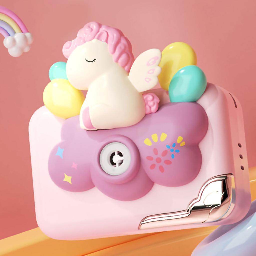 Bubble Machine Camera Battery Operated Handheld Cartoon Cute Bubble Blower for Toddlers Kids Purple