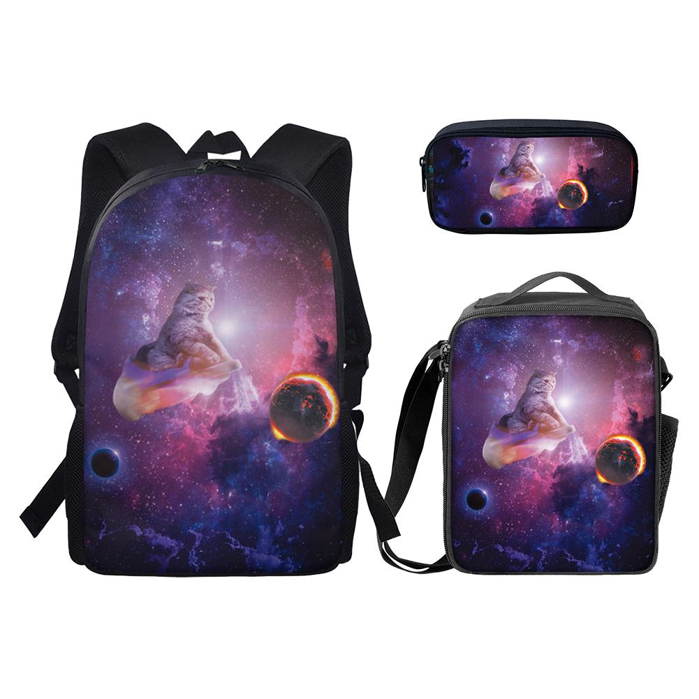 Classico Popolare Divertente Cielo Stellato Animale Stampa 3D Set da 3 pz Zaino per Studenti Zaino per Laptop Zaino Giornaliero Borsa Pranzo Astuccio