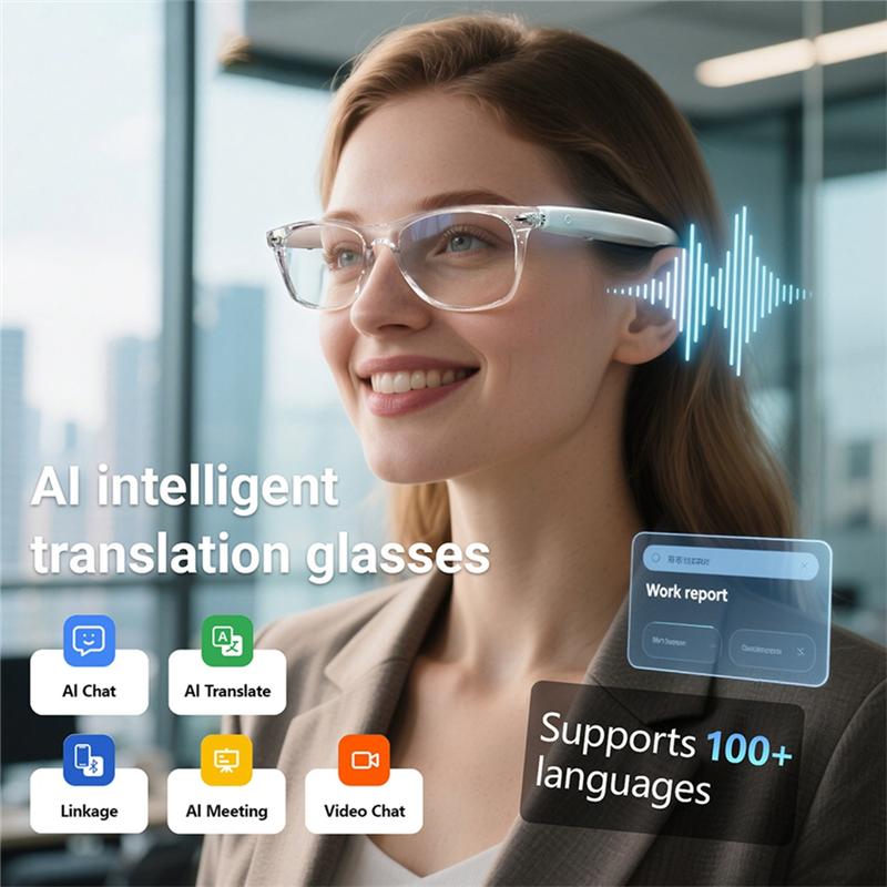 ABUO-Noise Reduction Smart Glasses AI Translation 100+ Languages Make Call Receiving Music Calling Light