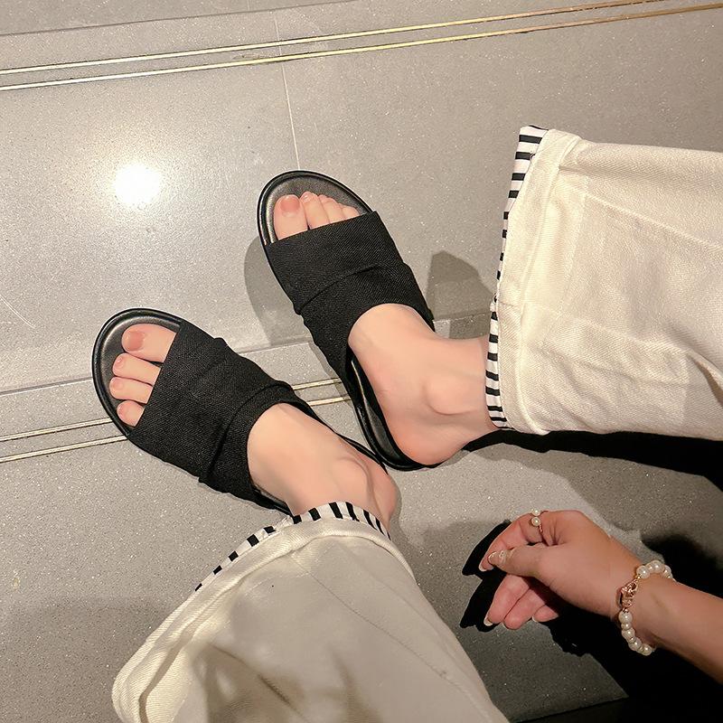 Die gleichen Bangkok Drag~ Urlaubswind Strand Leinen plissiert flache Sohle Sandalen Damen Hausschuhe Oberbekleidung Sommer