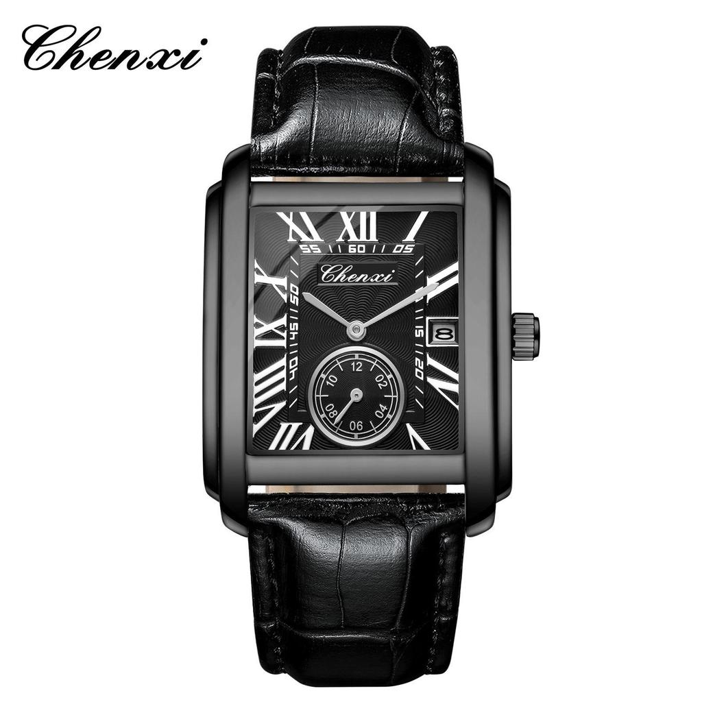 Douyin Trendy Square Quarzuhr mit Lederarmband – Marke Morning Dawn für Herren