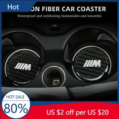 New 2PCS Car Drip Coaster Carbon Fiber Anti-slip Mat For BMW X1 X2 X3 X4 X5 3 Series 5 Series F10 F15 F25 F48 F20 G01 G02 G