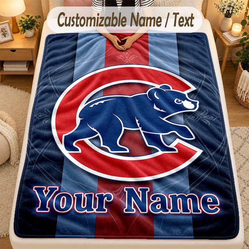 Koc FlanelowyChicago Cubs Personalizowany Tekst z Imieniem Miękki Ciepły Koc Rzutowy Wystrój Domu Prezent