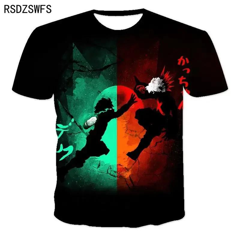 Baibao QIQI My Hero Academy Boku No Hero Academy 3D Geprint T-shirt voor Mannen en Vrouwen Mode Anime Street Wear Korte Mouwen Mannen en Vrouwen S blauw