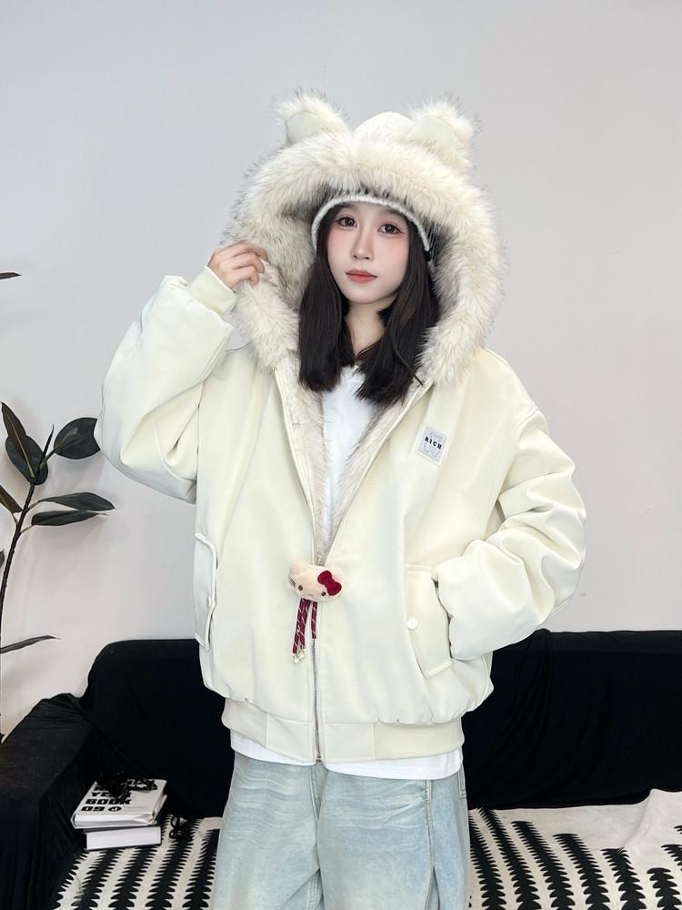 Amerikanischer Stil Damen Baumwolljacke mit Pelzkragen - Dicke, Warme und Lockere Kapuzen-Oberbekleidung für Paare