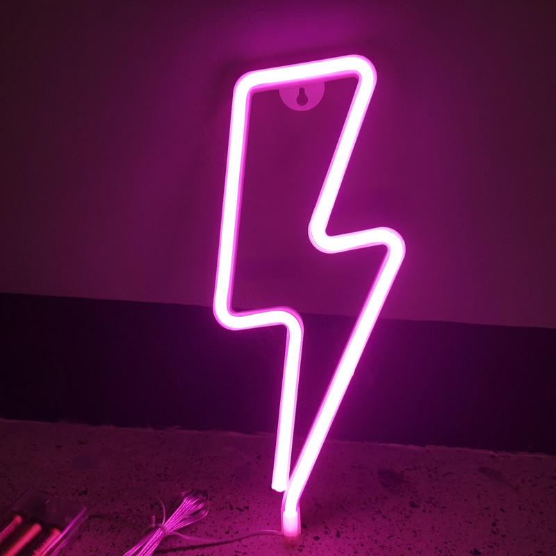 Lightening Bolt Neon Light Sign LED Lightning Shaped Night Light Home Wall Decor