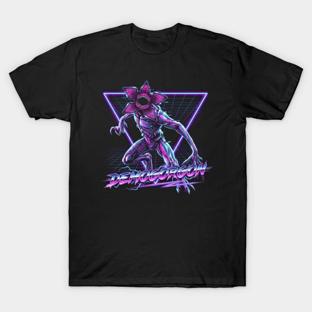 

Men Black Print T-shirt Demogorgon Retrowave No-Cut Transfer Paper Print Cotton Tshirt M