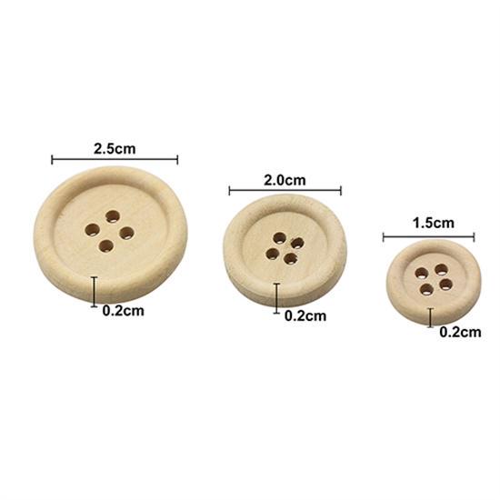50Pcs Wooden Buttons Natural Color Round 4-Holes Sewing Scrapbooking