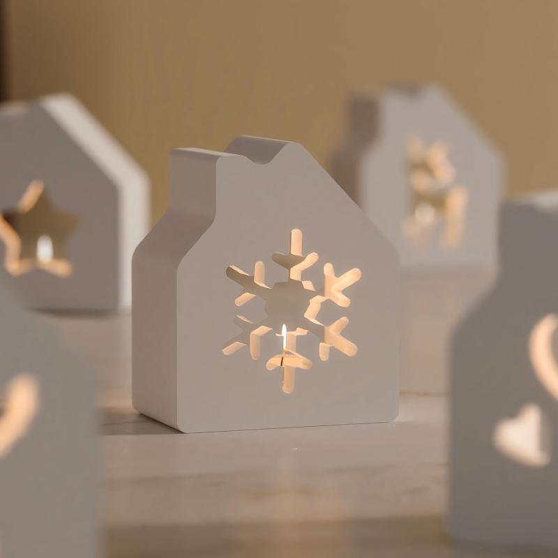 1Pcs Christmas Series Theme Hollow House Molds 6-Cavity Christmas House Candle Holder Silicone Mold Resin Casting Mold