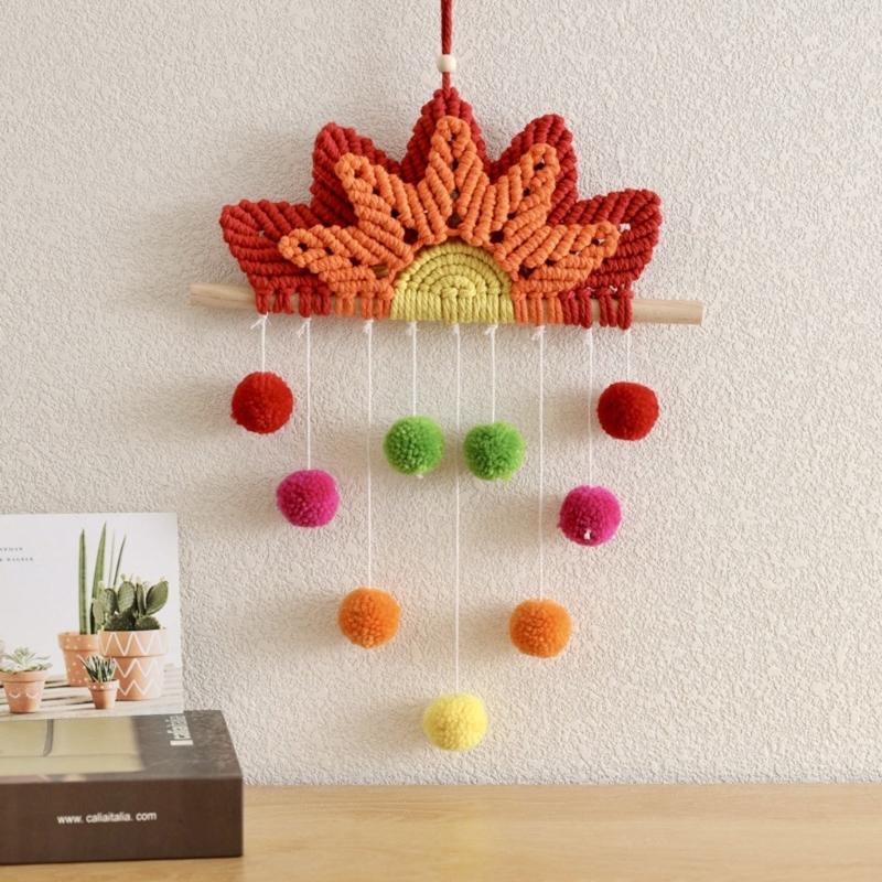 Macrame Wall Ornament Rainbow Tapestry Boho Wall Hanging Decor Wall Art Decorations for Living Room Bedroom 9.84x13Inch