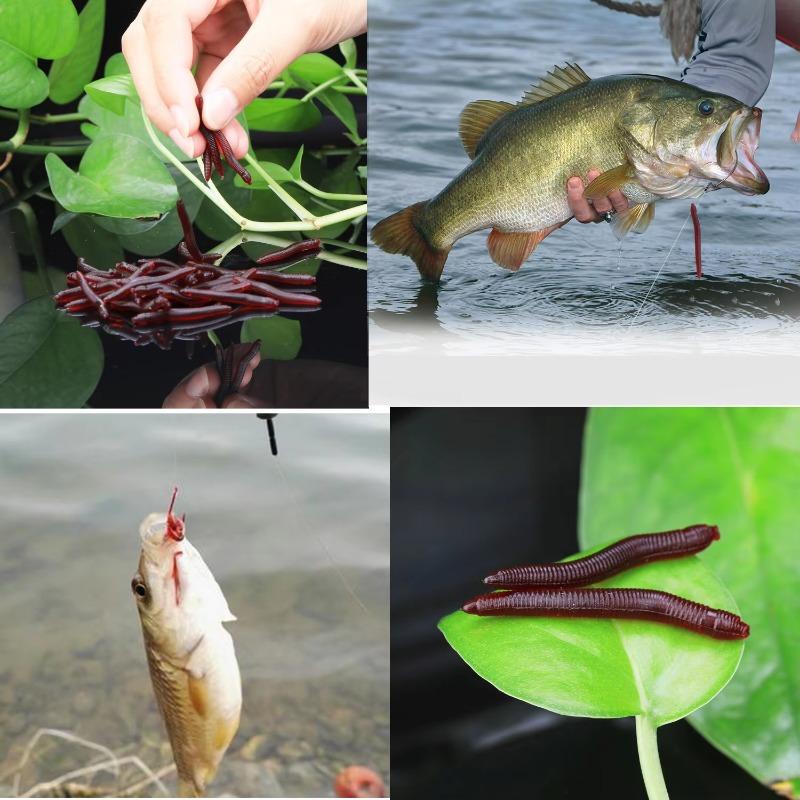 100pcs Earthworm Deep Red Soft Worm Bait Fake Baits Artificial Biomimicry Worm Luya Water Flea Sea Long 3.5cm Strip Fishy Smell