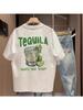 Retro Tequila Cheaper Than Therapy Quote Tee with Cocktail Print 100 Cotton Unisexs Tshirt Summer Fun PartyInspired Casual Top