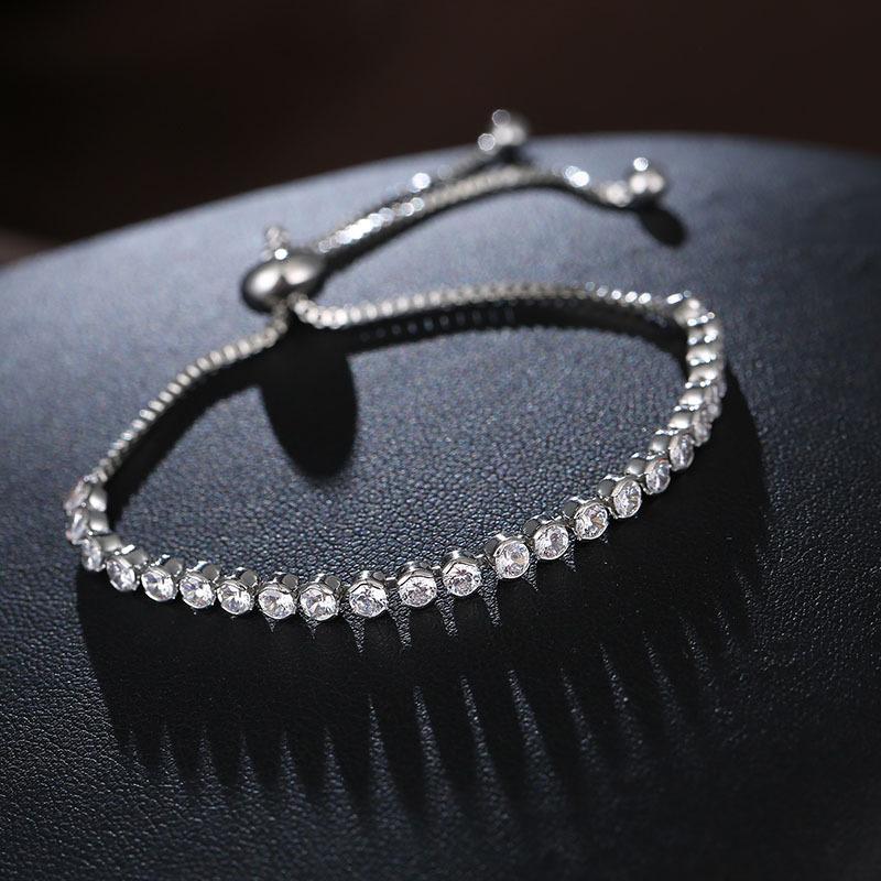 Geometric Crystal Adjustable Bracelet, Sparkling Gemstone Chain Bracelet for Women Fashion Jewelry Gift