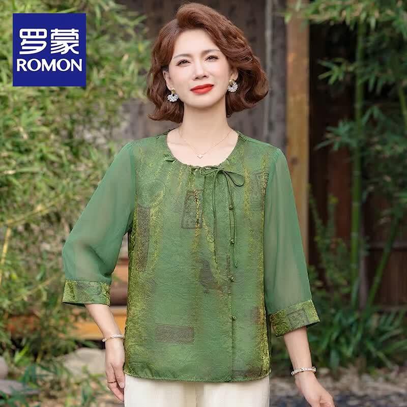 Romon Women s New Chinese Style Ice Silk T-Shirt 3XL