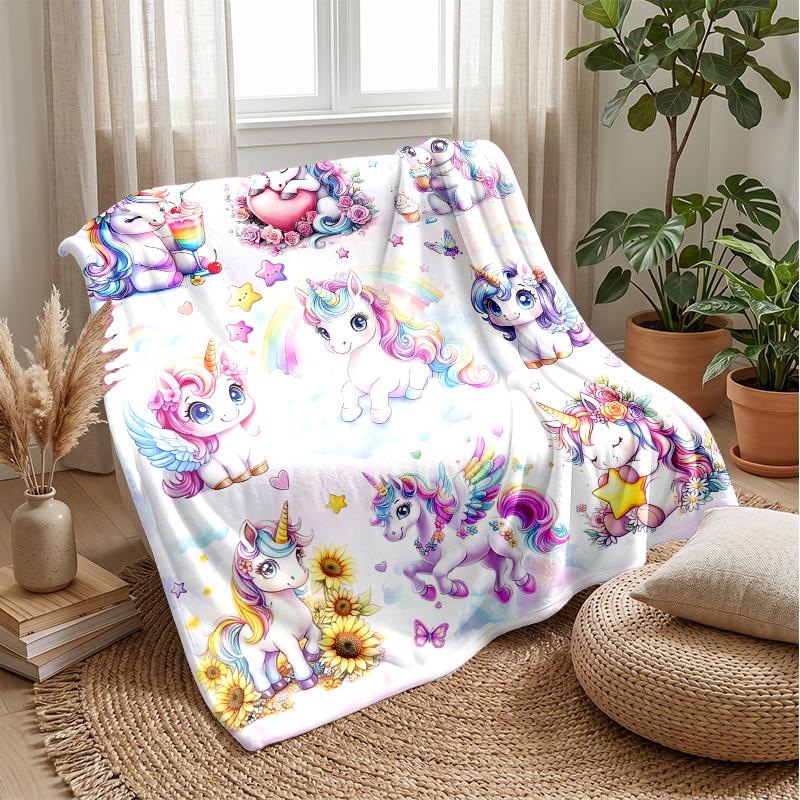 Fantasy Unicorn Art Theme Blanket Lightweight Warm Flannel Blanket Decorative Throw Blanket for Home Decoration