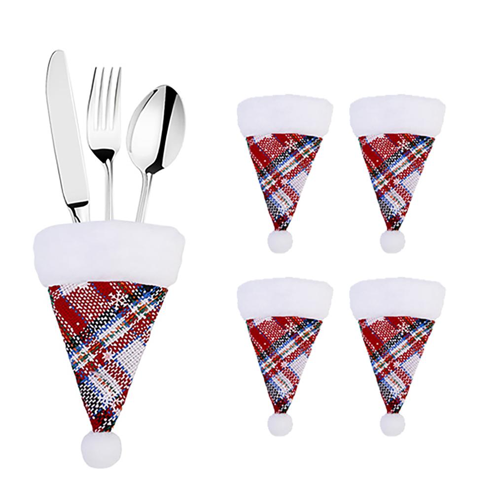 20/1Pcs Mini Santa Hats Fork Knife Cutlery Holders Bag Wine Bottle Cover For Home Xmas Party Table Decoration New Year Kids Gift