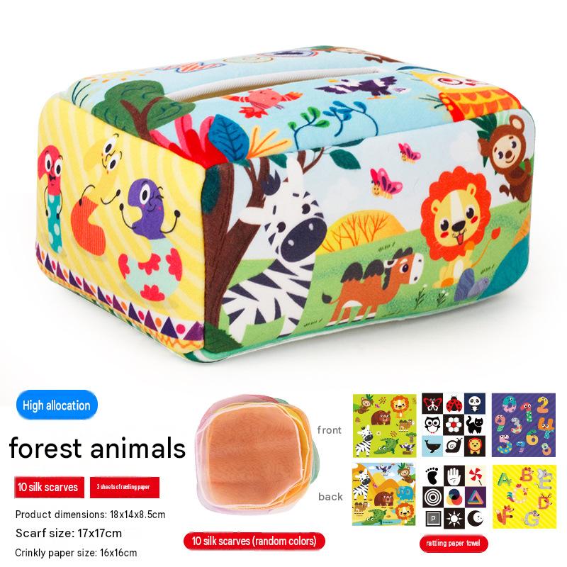 Baby Tissue Box Toy Silicone Montessori Early Learning Toy 0-12 Months Unbreakable Cloth Book Pull Out Toy Washable