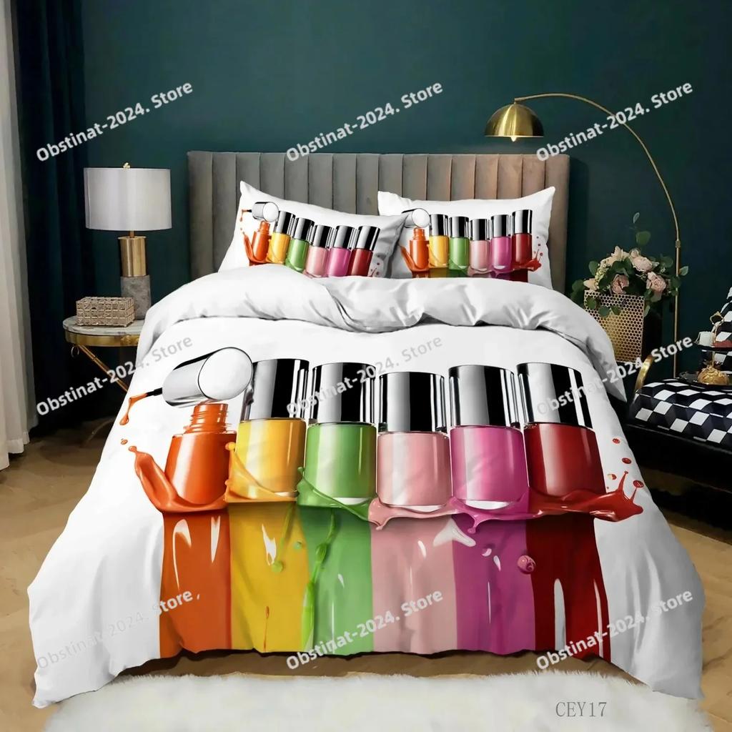 Makeup Lipstick Luxury Bedding Set Cosmetic Pink Duvet Cover Girls Women Polyester Bedding Set Ho
