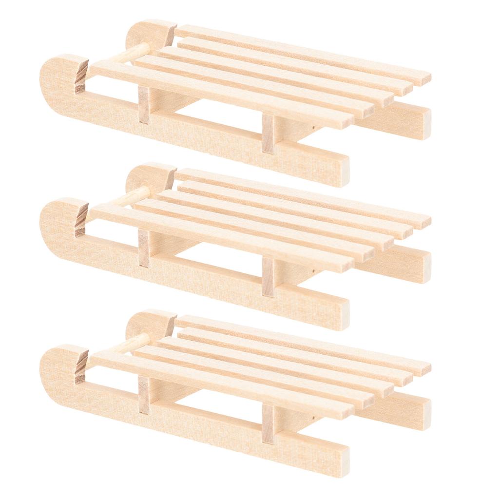 3Pcs Mini Wooden Sleigh Xmas Decoration Unfinished Wood Sled Crafts Home Decor Tabletop Ornament Unfinished Wood Sleigh