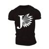 European Sizes Summer Geometric Butterfly Wing Capital Letter J Men'S T-Shirt - Casual Crew Neck Tee with Slight Stretch