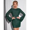 Women's Shiny Sequin Backless Lace Up Mini Dress Long Sleeved Shiny Tight Party Casual Dresses