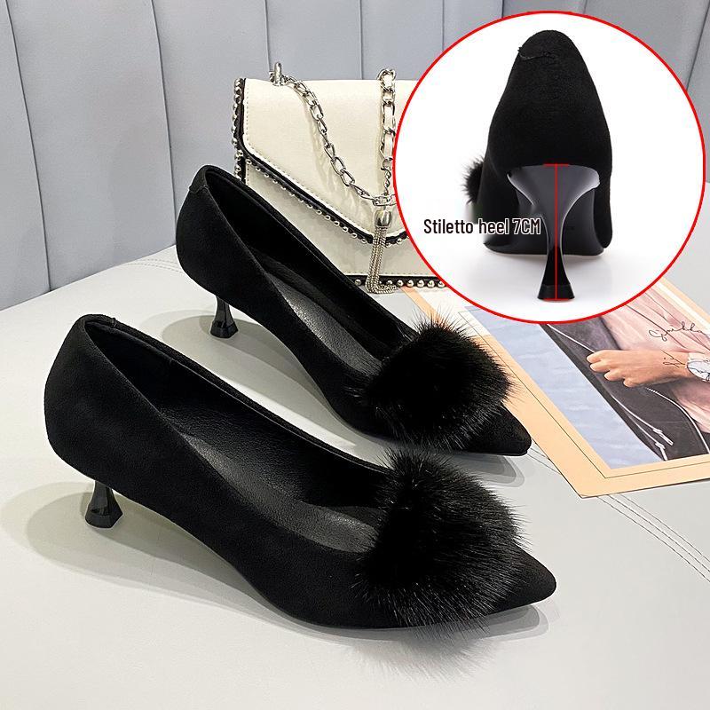 

2025 Новые Осенне-Зимние Черные Туфли-Шпильки из Норки – Сексуальные, Удобные и Профессиональные Size 38